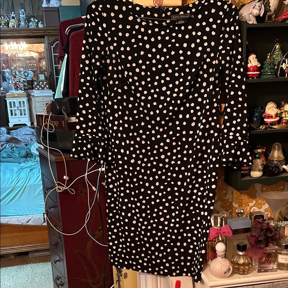 Jessica Howard Black Dress with White Polka Dots